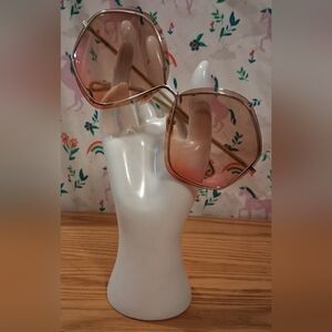 Chloe Layha Gold Tone & Pink Gradient UV Bohemian Casual Neutral Sunglasses